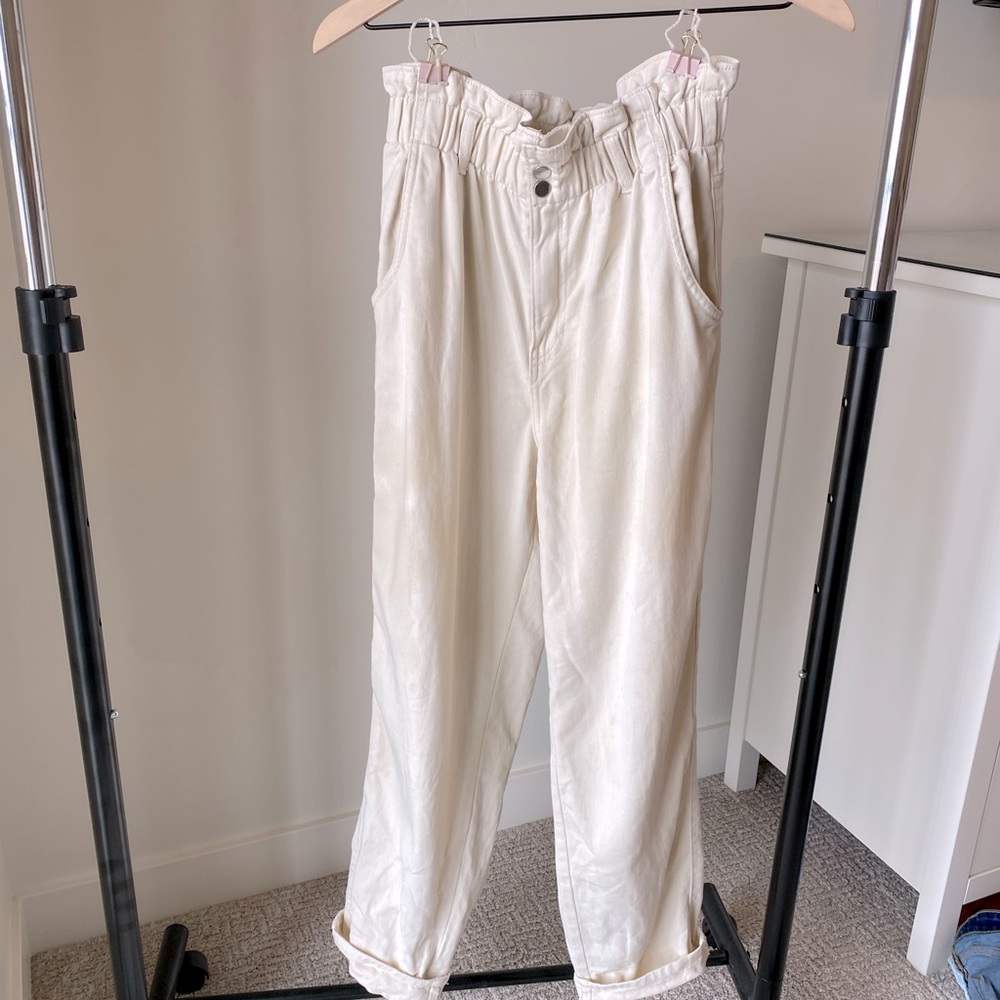 Cream paper bag pants